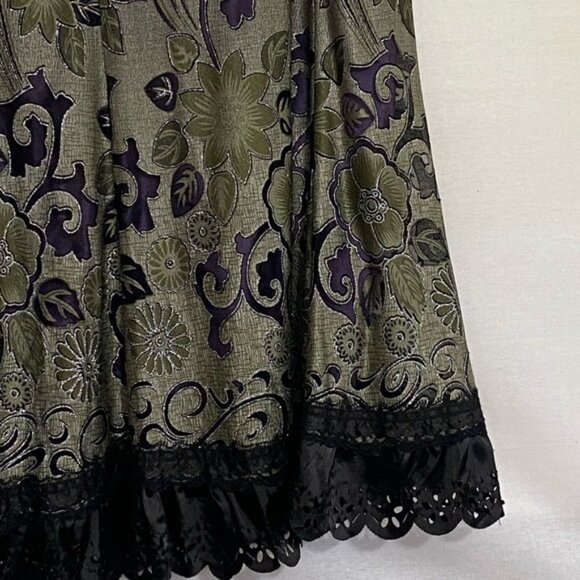 W-76 SOLD To Polly Zashi Gray Purple & Green Lace Trim  Maxi Skirt Size XL - Picture 3 of 14